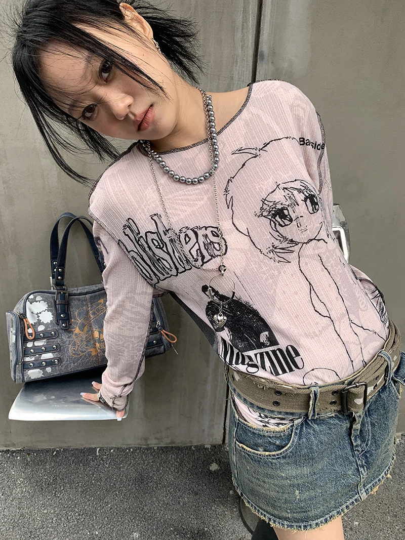Karrram Y2k Aesthetics T-shirt Grunge Fairycore Harajuku Tshirt Japanese Cartoon Print Tee Shirts Korean Fashion Tops E-girl 00s