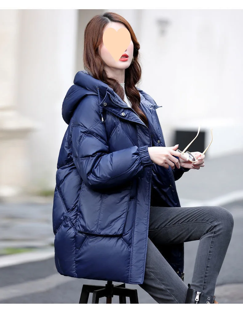 2024 New Women Jacket Winter Parkas Long Coat Fur Collar Hooded Glossy Overcoat Female Cotton Padded Parka Waterproof Outwear