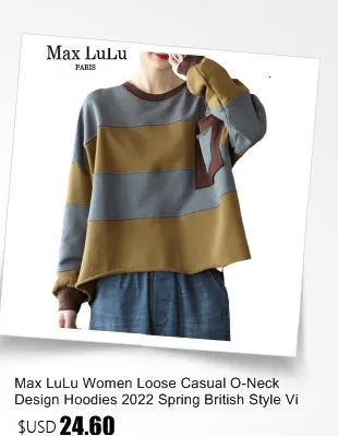 Amax LuluE Womens Loose Leisure O-Neck Design Hoodies Spring British Style Vintage Patchwork Sweatshirts Striped Street Clothes