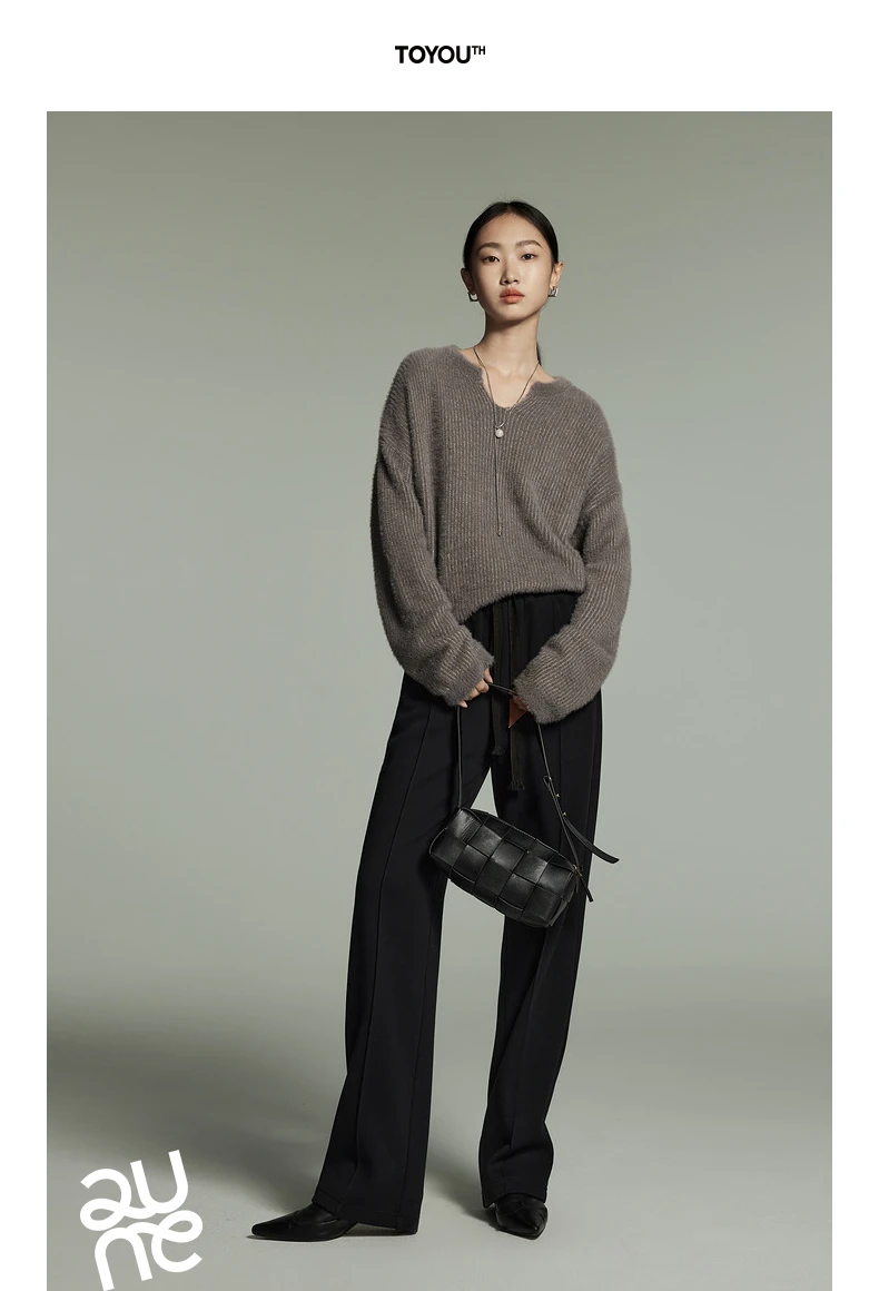 Toyouth Women Plush Thicken Sweatpant 2024 Winter Drawstring Waist Straight Loose Wide-leg Trousers Casual Apricot Black Pants