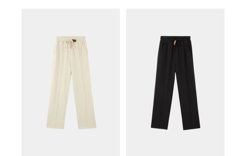 Toyouth Women Plush Thicken Sweatpant 2024 Winter Drawstring Waist Straight Loose Wide-leg Trousers Casual Apricot Black Pants