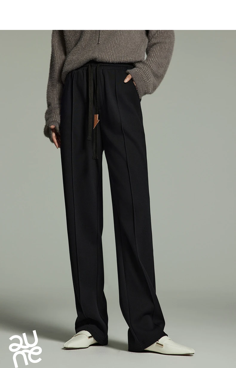 Toyouth Women Plush Thicken Sweatpant 2024 Winter Drawstring Waist Straight Loose Wide-leg Trousers Casual Apricot Black Pants