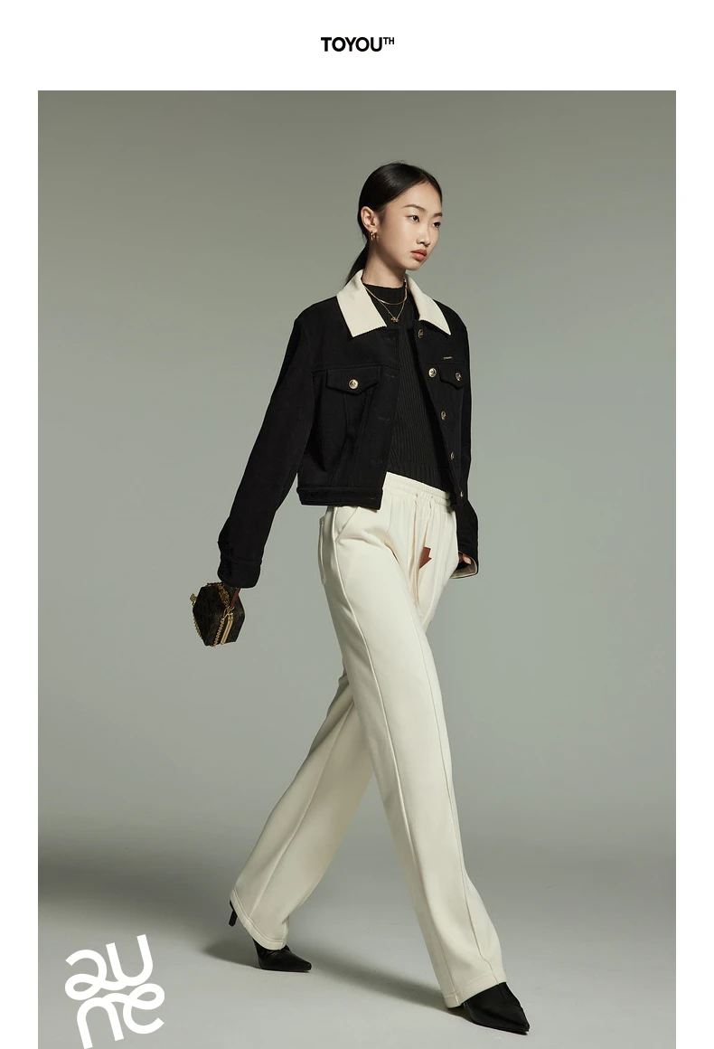 Toyouth Women Plush Thicken Sweatpant 2024 Winter Drawstring Waist Straight Loose Wide-leg Trousers Casual Apricot Black Pants