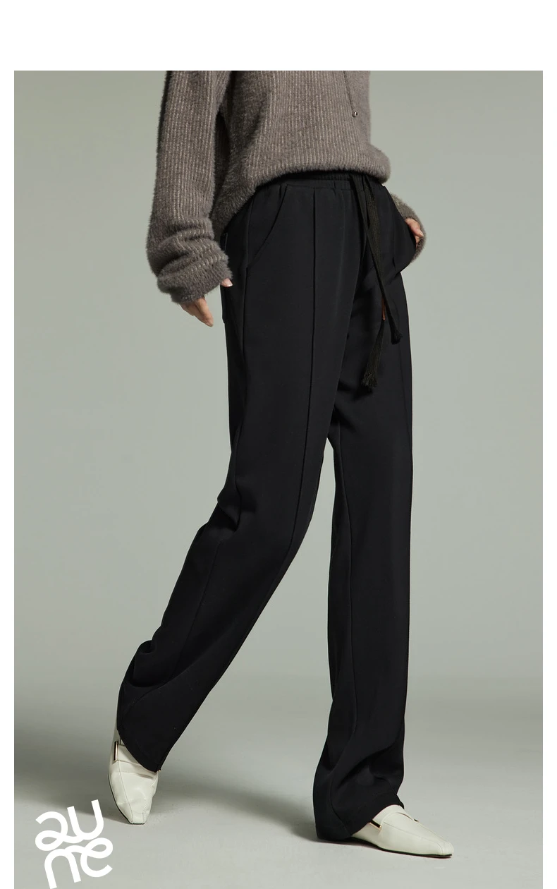Toyouth Women Plush Thicken Sweatpant 2024 Winter Drawstring Waist Straight Loose Wide-leg Trousers Casual Apricot Black Pants