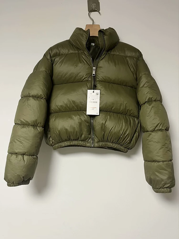 Vintage Women Brown Warm Puffer Jackets 2023 Winter Fashion Ladies Elegant Short Parka Casual Female Chic Green Outerwear