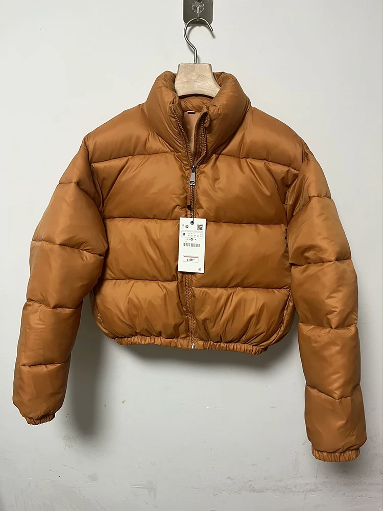 Vintage Women Brown Warm Puffer Jackets 2023 Winter Fashion Ladies Elegant Short Parka Casual Female Chic Green Outerwear