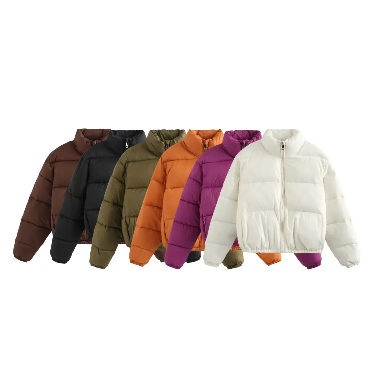 Vintage Women Brown Warm Puffer Jackets 2023 Winter Fashion Ladies Elegant Short Parka Casual Female Chic Green Outerwear