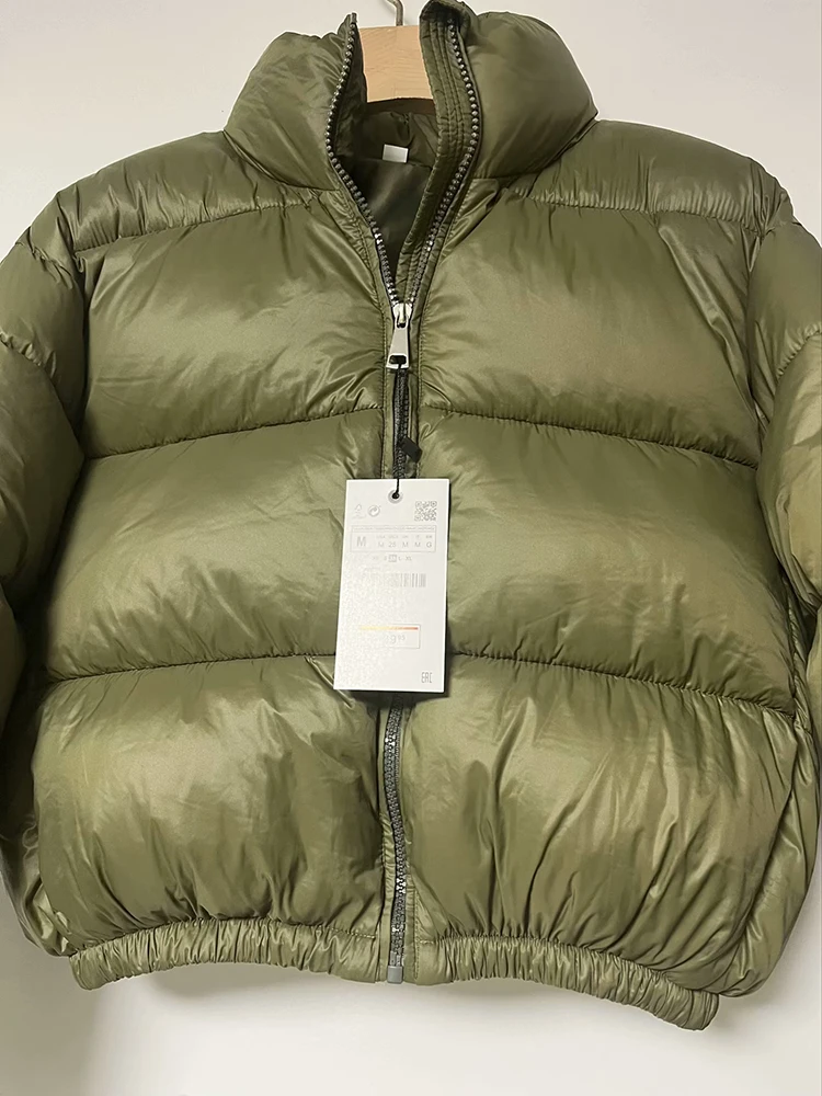 Vintage Women Brown Warm Puffer Jackets 2023 Winter Fashion Ladies Elegant Short Parka Casual Female Chic Green Outerwear