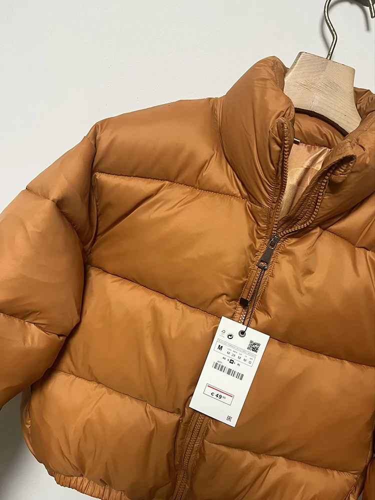 Vintage Women Brown Warm Puffer Jackets 2023 Winter Fashion Ladies Elegant Short Parka Casual Female Chic Green Outerwear