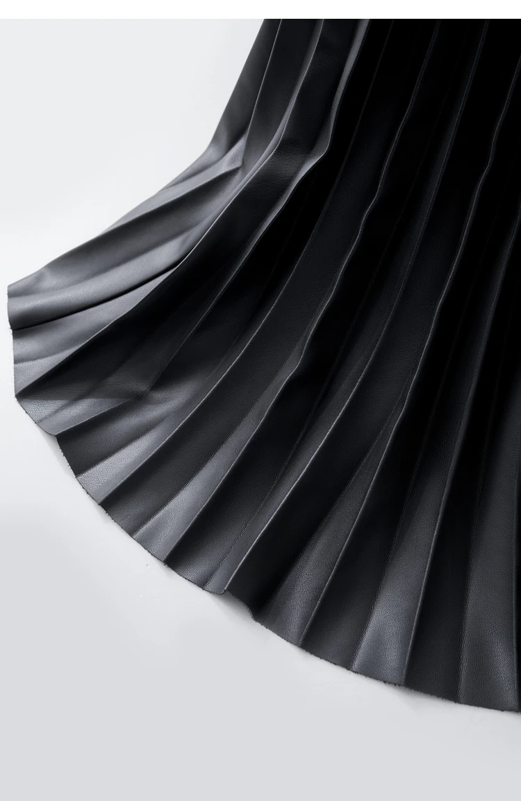 AMII Minimalist Retro Fashion Women Skirts 2024 Winter New A-line Pleated PU Simple Office Lady Leather Skirt Female 12323021