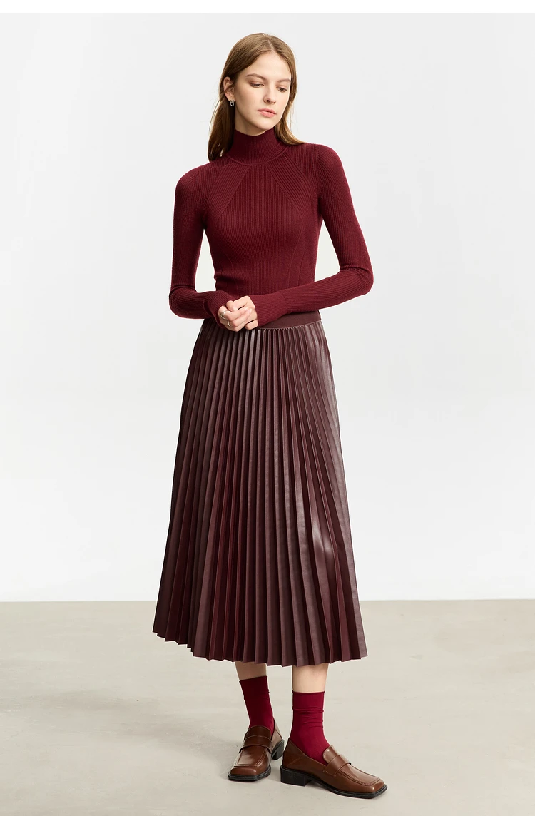 AMII Minimalist Retro Fashion Women Skirts 2024 Winter New A-line Pleated PU Simple Office Lady Leather Skirt Female 12323021