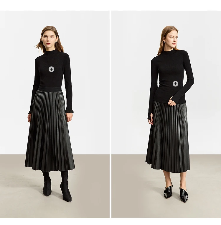 AMII Minimalist Retro Fashion Women Skirts 2024 Winter New A-line Pleated PU Simple Office Lady Leather Skirt Female 12323021