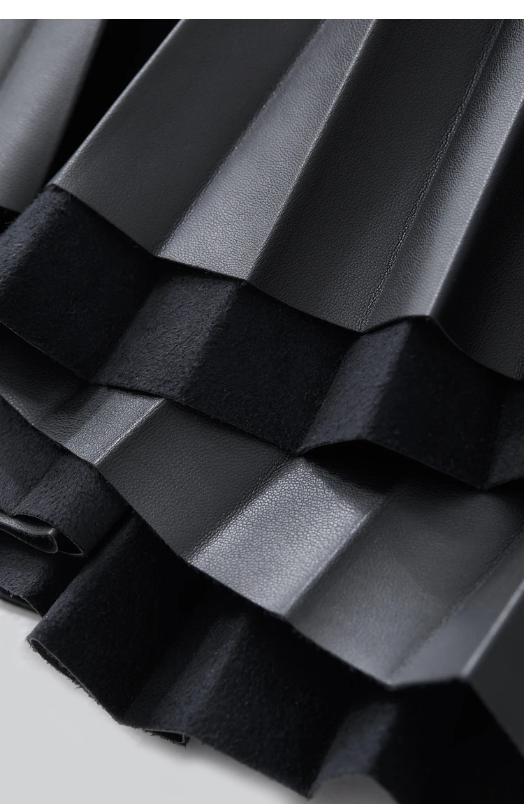 AMII Minimalist Retro Fashion Women Skirts 2024 Winter New A-line Pleated PU Simple Office Lady Leather Skirt Female 12323021
