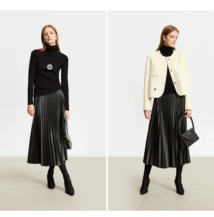 AMII Minimalist Retro Fashion Women Skirts 2024 Winter New A-line Pleated PU Simple Office Lady Leather Skirt Female 12323021