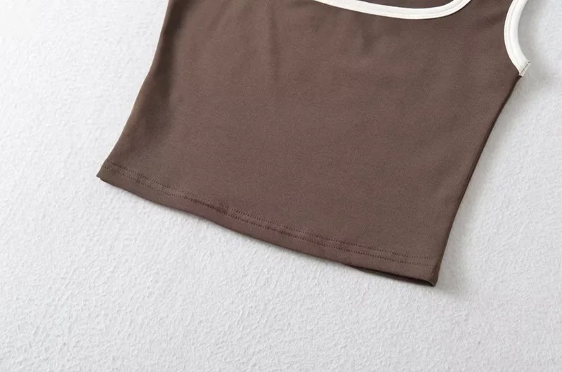 Woman Fashion Slim Solid Contrust Camis Casual Sleeveless Tanks Square Collar Crop Tops Clothing Streetwear Mujer 2024 Y2k