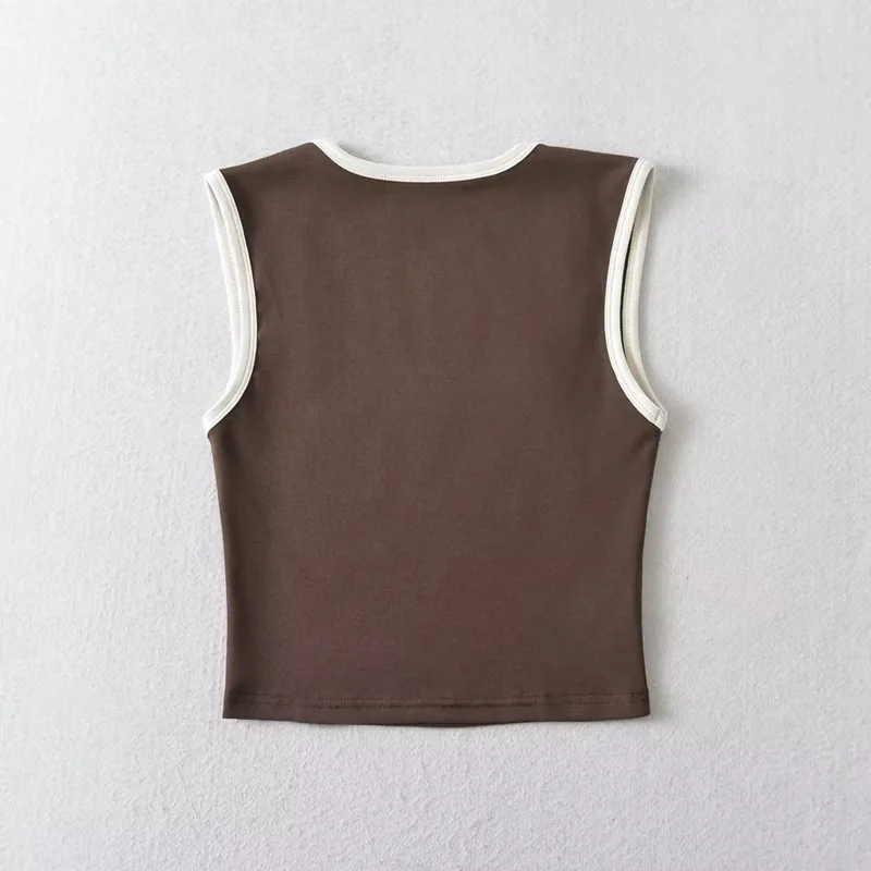 Woman Fashion Slim Solid Contrust Camis Casual Sleeveless Tanks Square Collar Crop Tops Clothing Streetwear Mujer 2024 Y2k