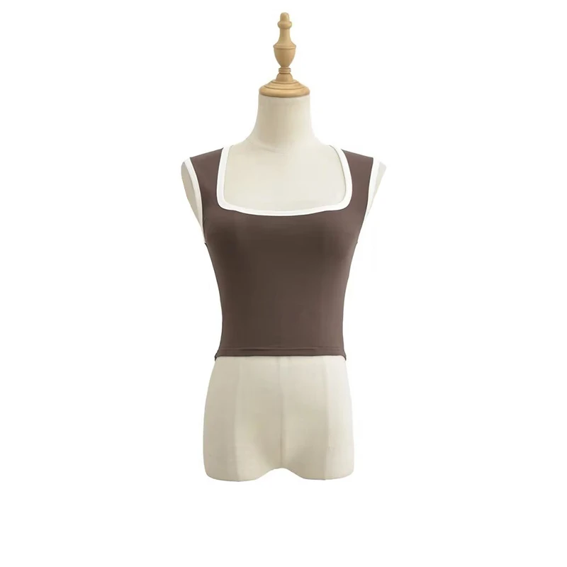 Woman Fashion Slim Solid Contrust Camis Casual Sleeveless Tanks Square Collar Crop Tops Clothing Streetwear Mujer 2024 Y2k
