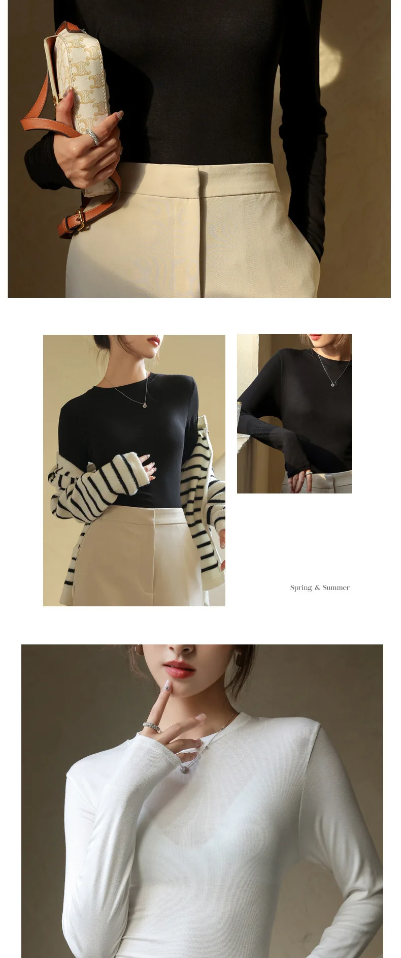 Modal Cotton Round Neck Bottoming Shirt for Women Autumn and Winter Black Long-sleeved T-shirt Women's T-shirt Women Clothing