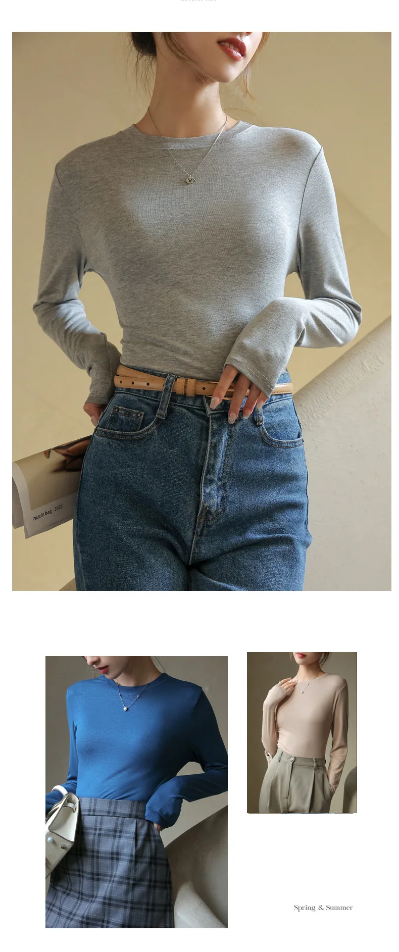Modal Cotton Round Neck Bottoming Shirt for Women Autumn and Winter Black Long-sleeved T-shirt Women's T-shirt Women Clothing