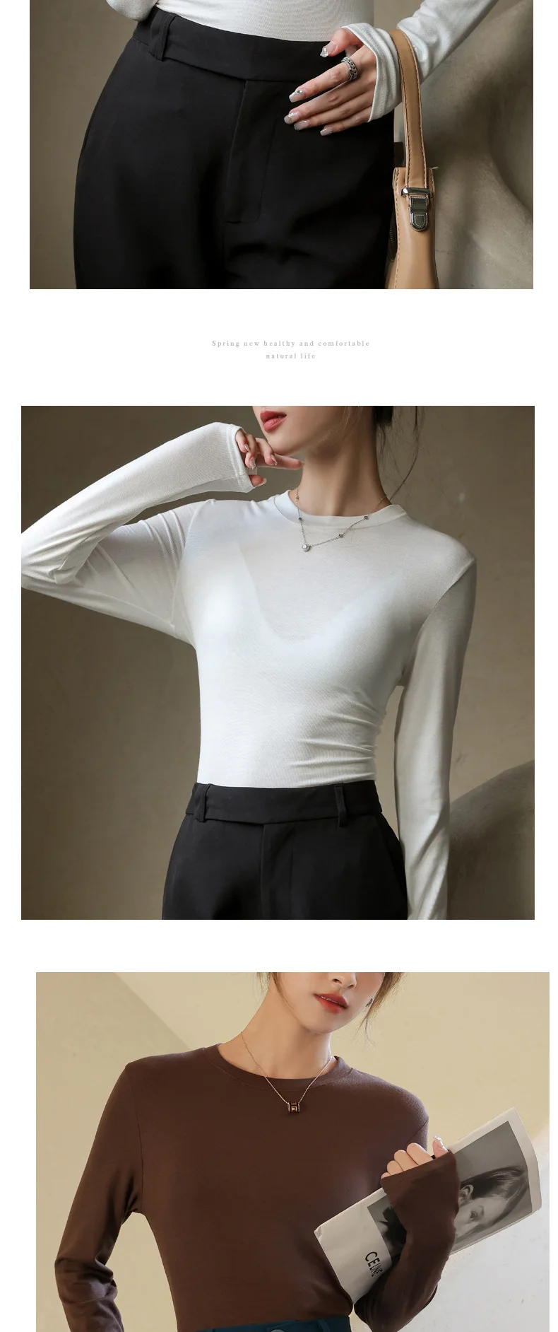 Modal Cotton Round Neck Bottoming Shirt for Women Autumn and Winter Black Long-sleeved T-shirt Women's T-shirt Women Clothing