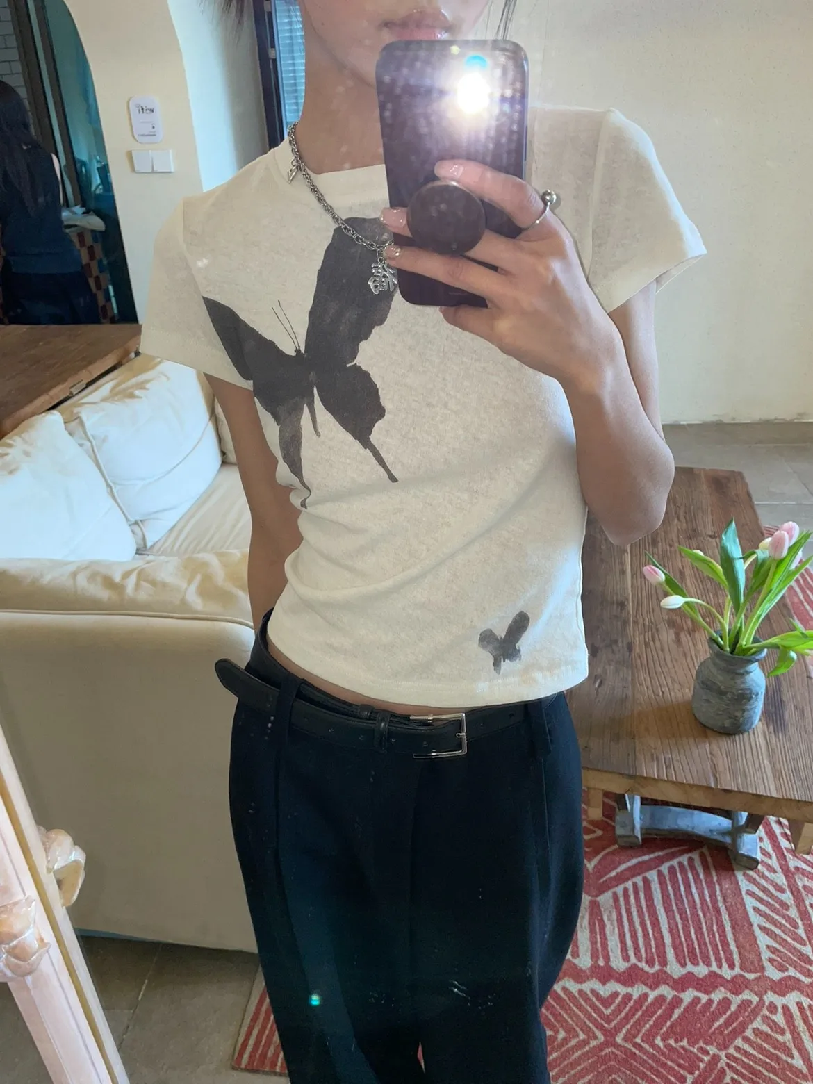 Karrram Grunge Butterfly Print T-shirts Vintage Gothic Short Sleeve Tshirt Korean Fashion Fairycore Tops Harajuku Japanese 90s