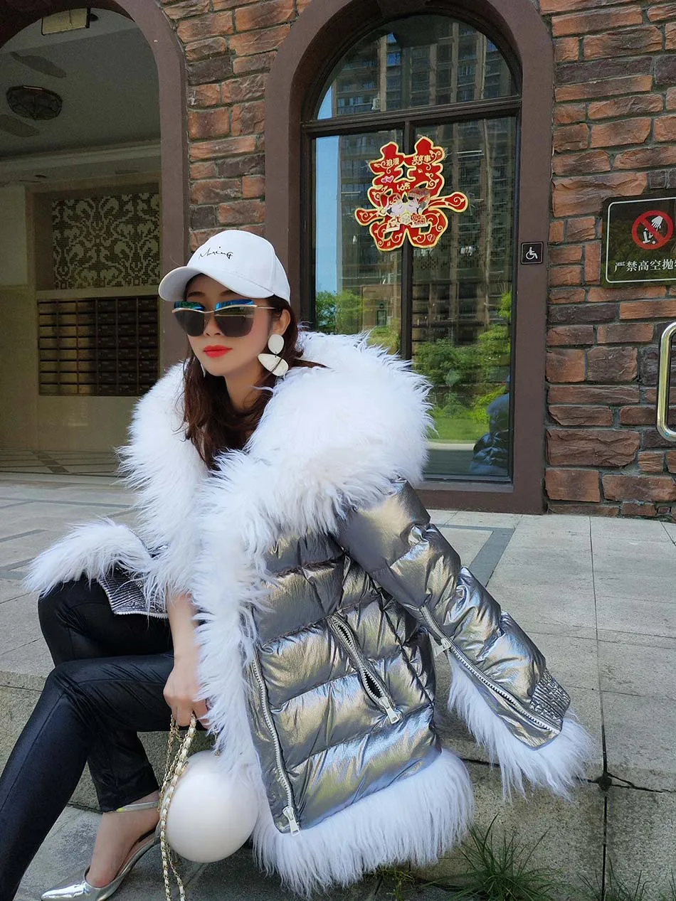 Maomaokong 2026 Women Winter Natural Real Fur Collar Thick White Duck Down Jacket Luxury Female Clothes Outerwear Puffer Coat