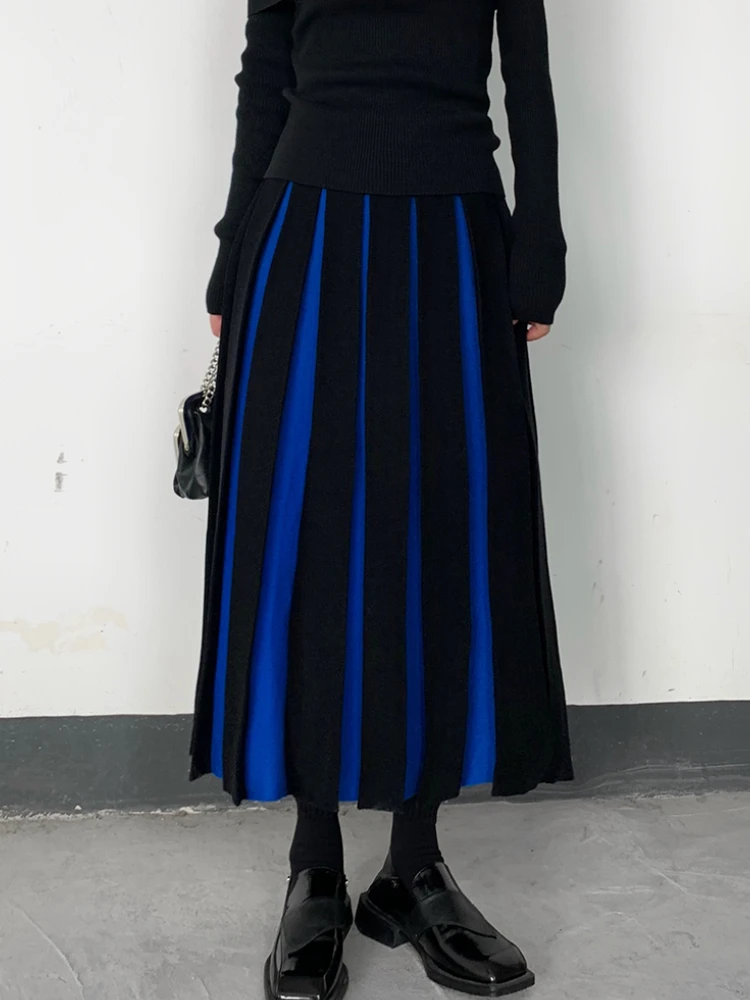 Autumn Winter Women's Skirts Elegant Fashion Knitted A-LINE Skirt Office Lady Black White Long Skirts for Women Fashion 2025