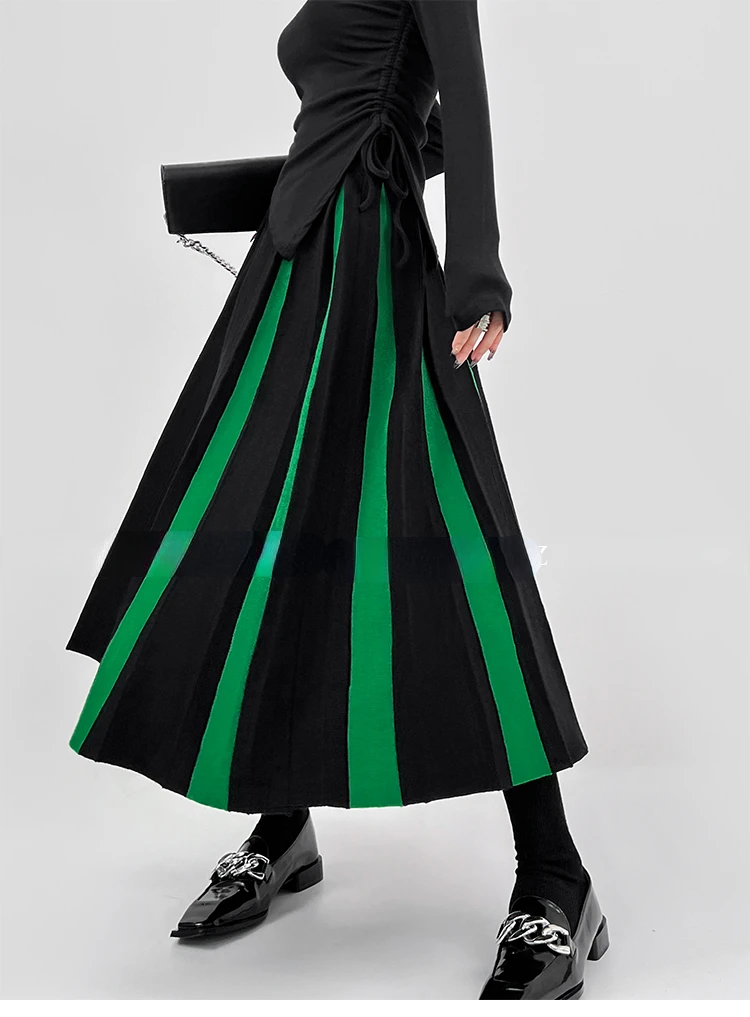 Autumn Winter Women's Skirts Elegant Fashion Knitted A-LINE Skirt Office Lady Black White Long Skirts for Women Fashion 2025