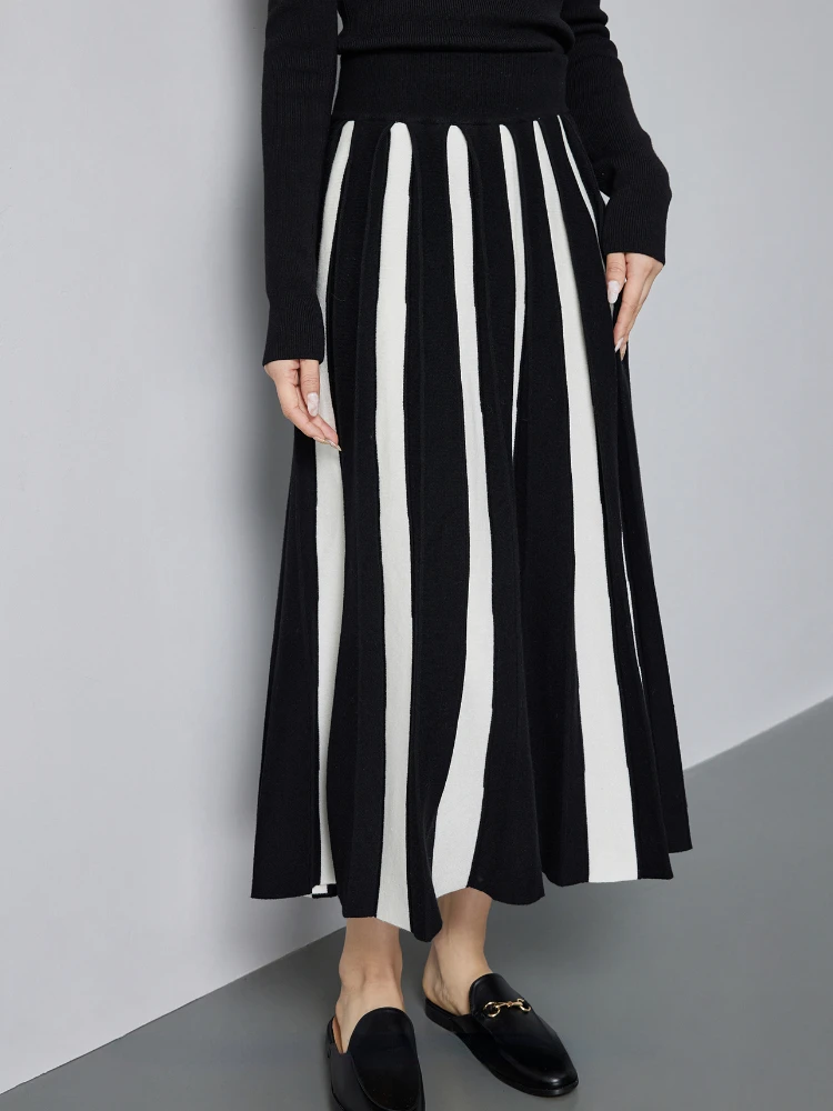 Autumn Winter Women's Skirts Elegant Fashion Knitted A-LINE Skirt Office Lady Black White Long Skirts for Women Fashion 2025