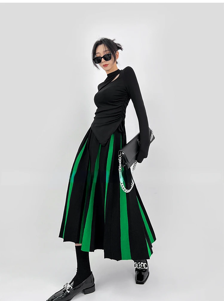 Autumn Winter Women's Skirts Elegant Fashion Knitted A-LINE Skirt Office Lady Black White Long Skirts for Women Fashion 2025