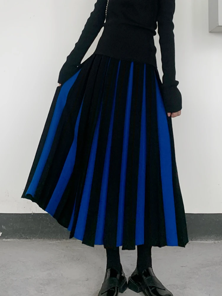 Autumn Winter Women's Skirts Elegant Fashion Knitted A-LINE Skirt Office Lady Black White Long Skirts for Women Fashion 2025