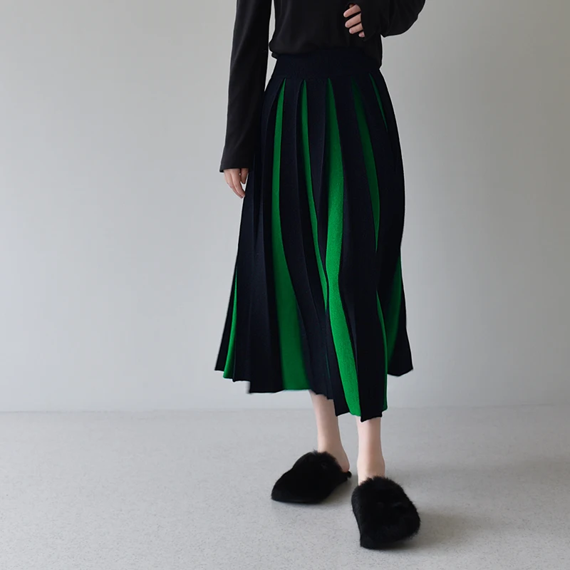 Autumn Winter Women's Skirts Elegant Fashion Knitted A-LINE Skirt Office Lady Black White Long Skirts for Women Fashion 2025