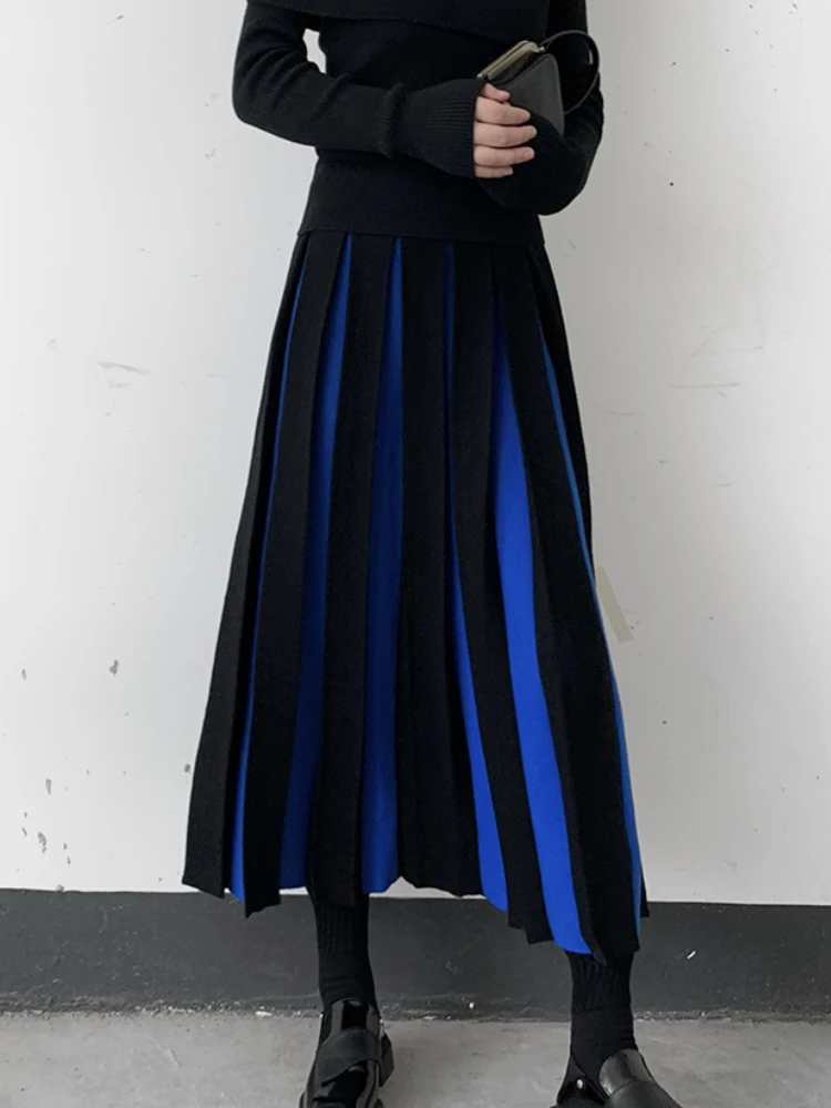 Autumn Winter Women's Skirts Elegant Fashion Knitted A-LINE Skirt Office Lady Black White Long Skirts for Women Fashion 2025