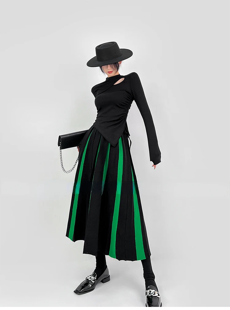 Autumn Winter Women's Skirts Elegant Fashion Knitted A-LINE Skirt Office Lady Black White Long Skirts for Women Fashion 2025