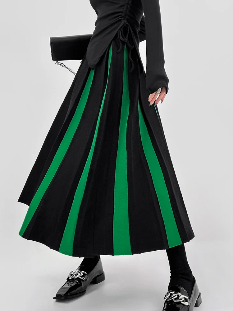 Autumn Winter Women's Skirts Elegant Fashion Knitted A-LINE Skirt Office Lady Black White Long Skirts for Women Fashion 2025