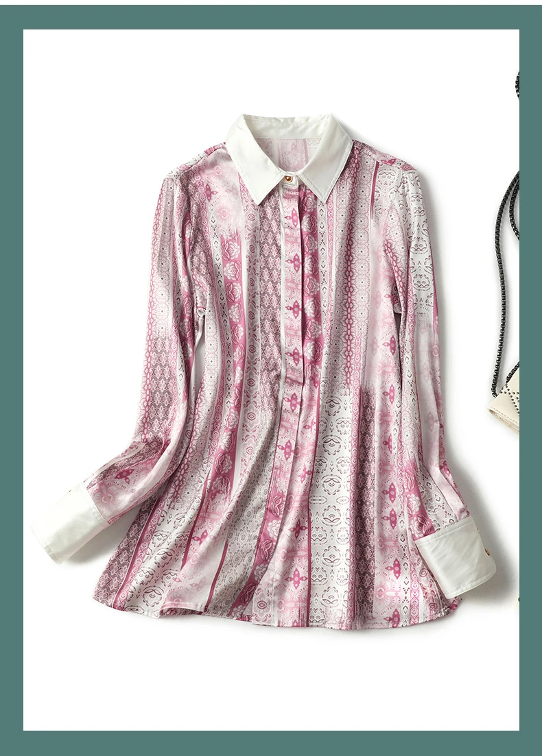 2024 Autumn Women Tops Office Lady Real Mulberry Silk Shirt Women's Long Sleeve Silk Blouse Loose Casual Elegant Shirts Zm3342