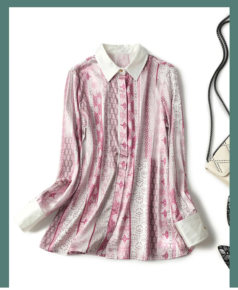 2024 Autumn Women Tops Office Lady Real Mulberry Silk Shirt Women's Long Sleeve Silk Blouse Loose Casual Elegant Shirts Zm3342