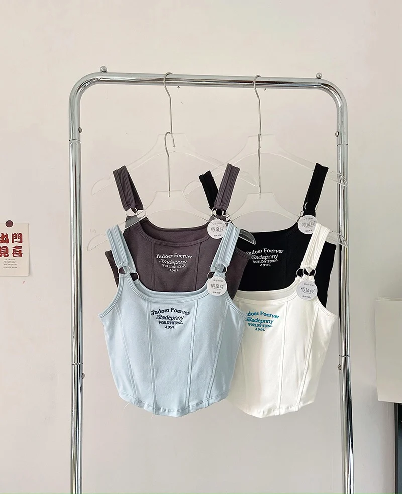 Women Crop Top Summer Y2K Lrregular Hem Slim Tank Tops Casual Sexy Female White Streetwear Letter Tank Tops With Pad Woman