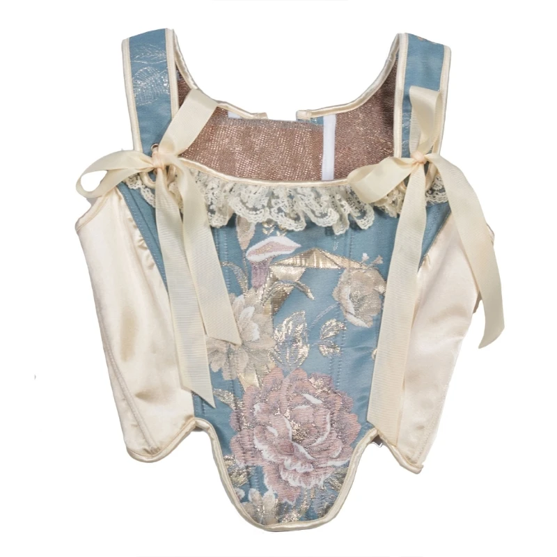 Women Fishbone Corset French Waist Shape Crop Top Vintage Bustier Slimming Shaping Girdle Adjustable Lace-Up Tied Corset Vest