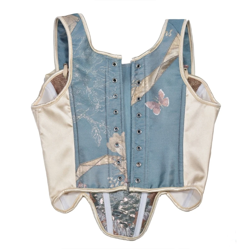 Women Fishbone Corset French Waist Shape Crop Top Vintage Bustier Slimming Shaping Girdle Adjustable Lace-Up Tied Corset Vest