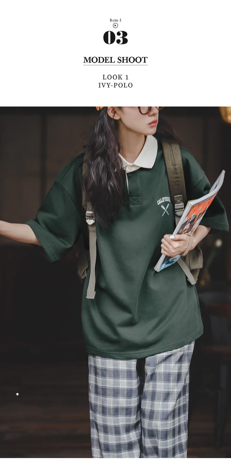 Maden Women's Oversized Polo Shirt Green White Color Block Drop Shoulder Short Sleeve Cotton Summer Casual Top