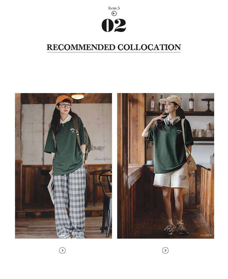 Maden Women's Oversized Polo Shirt Green White Color Block Drop Shoulder Short Sleeve Cotton Summer Casual Top