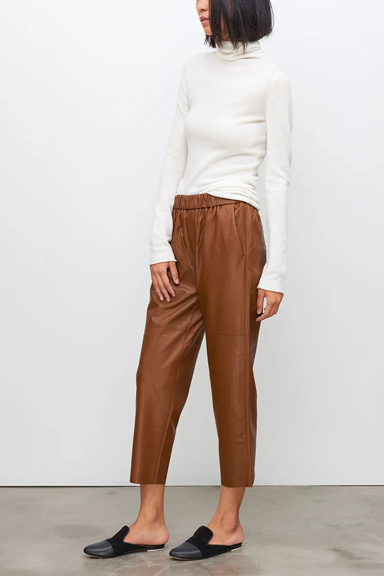 Genuine Leather Harem Pants Women Real Sheepskin Trousers High Elastic Waist 2026 New Streetwear Plus Size Pants Y2k Fashion