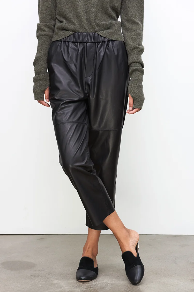 Genuine Leather Harem Pants Women Real Sheepskin Trousers High Elastic Waist 2026 New Streetwear Plus Size Pants Y2k Fashion