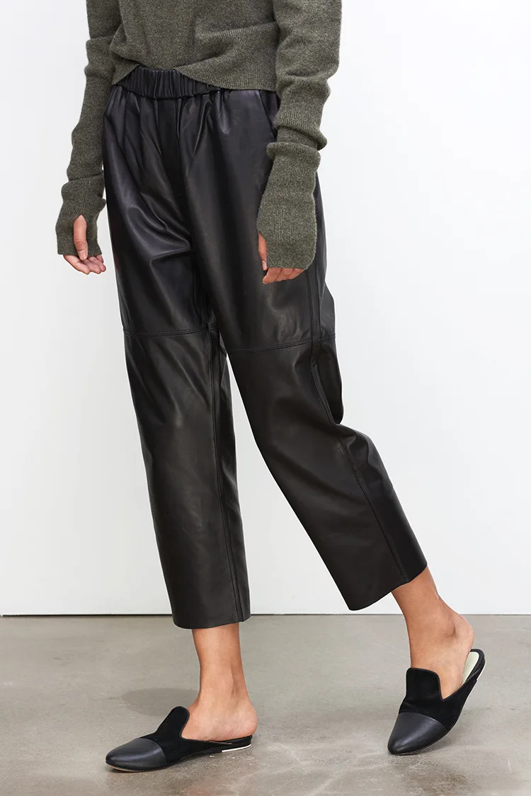 Genuine Leather Harem Pants Women Real Sheepskin Trousers High Elastic Waist 2026 New Streetwear Plus Size Pants Y2k Fashion