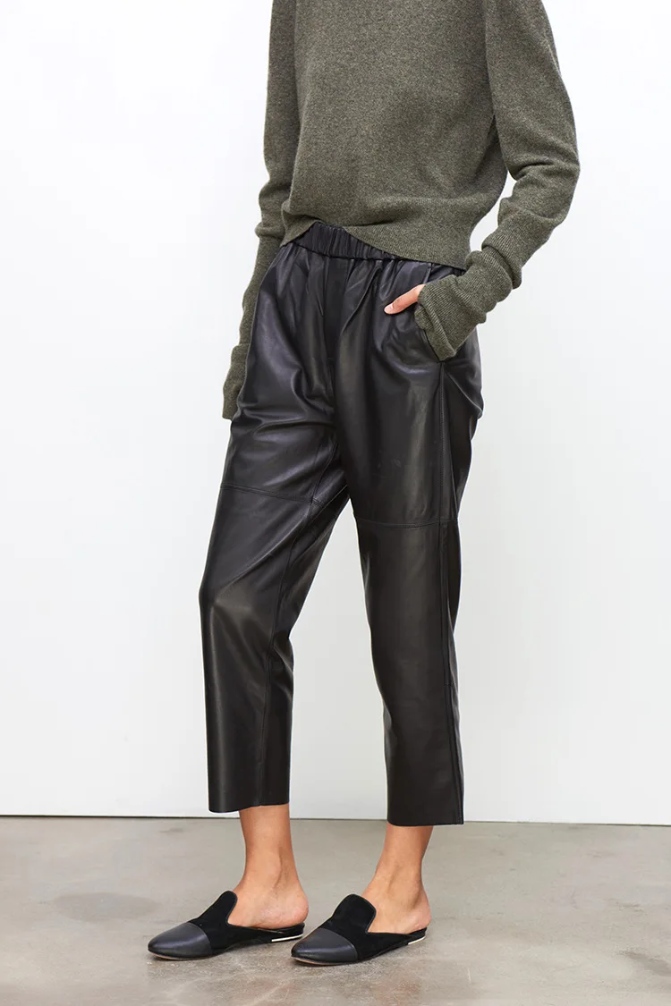 Genuine Leather Harem Pants Women Real Sheepskin Trousers High Elastic Waist 2026 New Streetwear Plus Size Pants Y2k Fashion