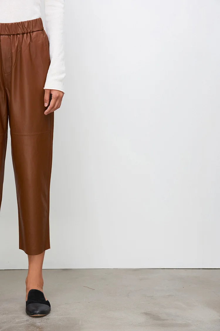 Genuine Leather Harem Pants Women Real Sheepskin Trousers High Elastic Waist 2026 New Streetwear Plus Size Pants Y2k Fashion
