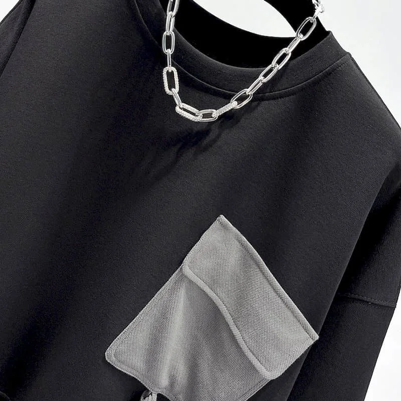 Fashion Design Pullovers Women Niche Pocket O-neck Tops Casual Loose Long Sleeve T Shirt Korean Style Pullover Spring Autumn Top