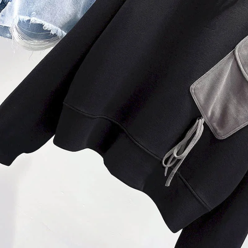 Fashion Design Pullovers Women Niche Pocket O-neck Tops Casual Loose Long Sleeve T Shirt Korean Style Pullover Spring Autumn Top