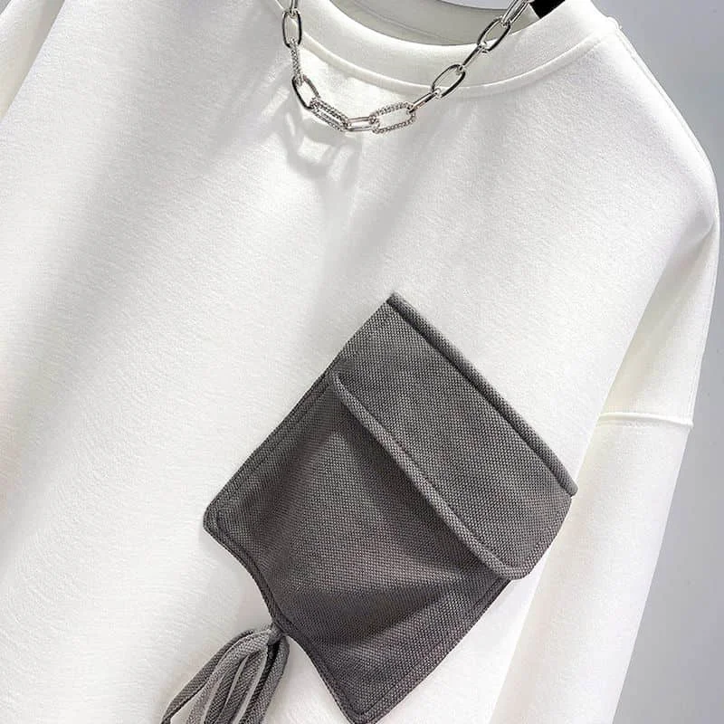Fashion Design Pullovers Women Niche Pocket O-neck Tops Casual Loose Long Sleeve T Shirt Korean Style Pullover Spring Autumn Top